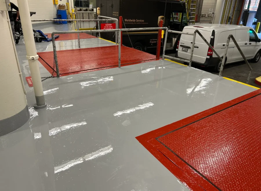 ICC - Loading Dock installation with epoxy waterproofing and red section identification