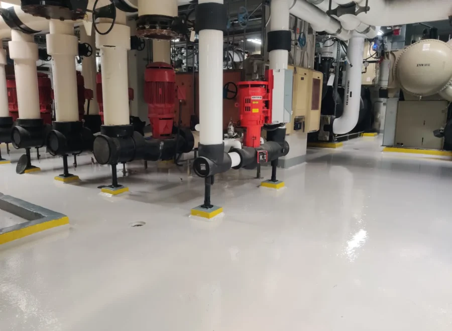 ICC Mechanical Room, finished work with epoxy flooring and yellow safety banding