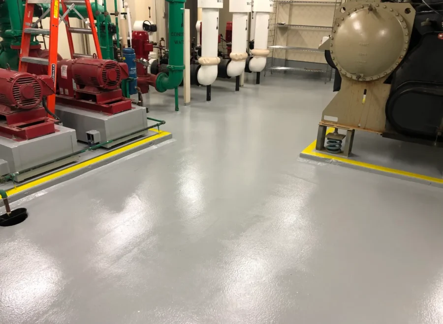 ICC Mechanical Room, finished work with epoxy flooring and yellow safety banding